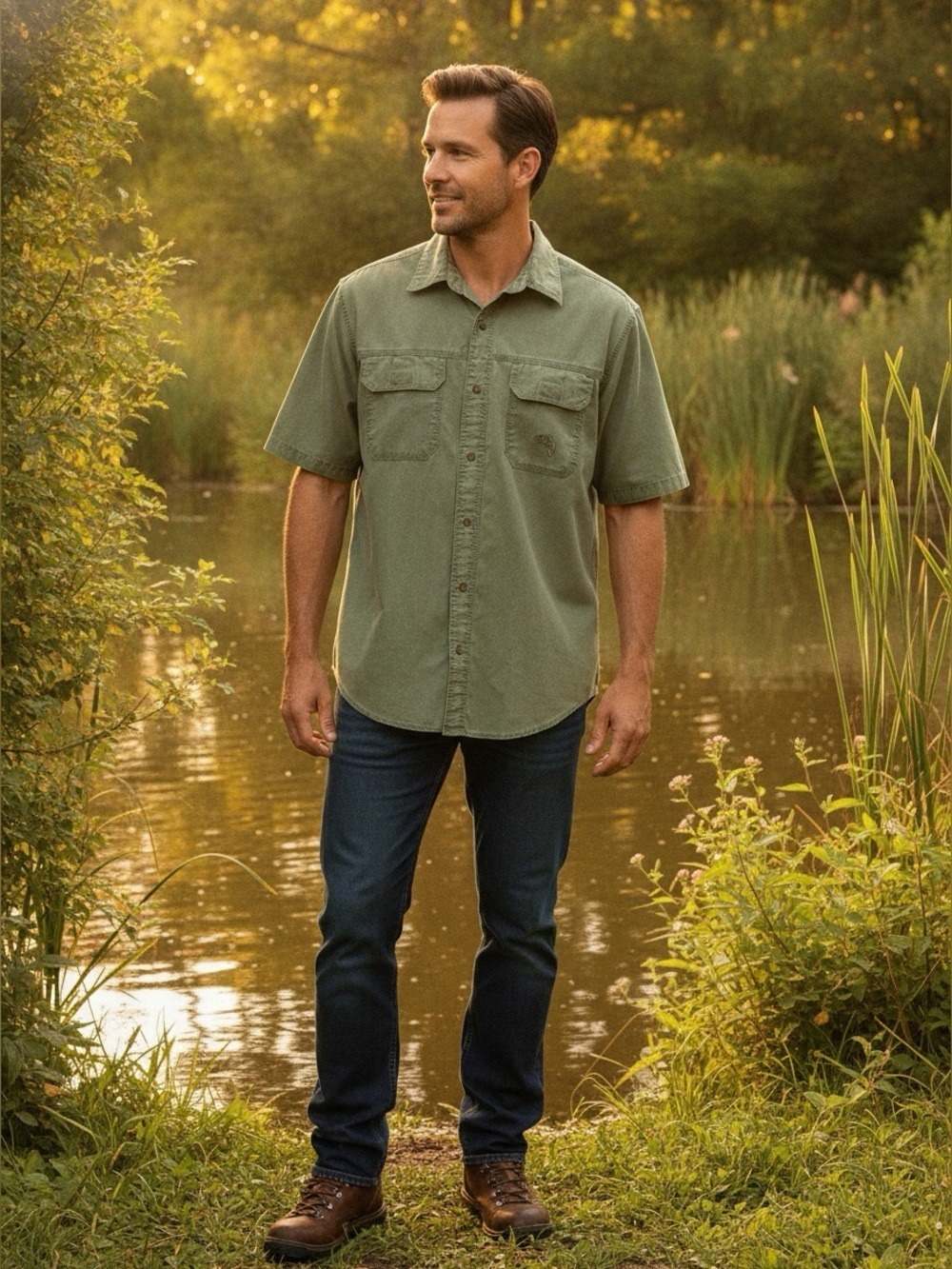 RedHead Short-Sleeve Cotton Canvas Fishing Utility Shirt Gorpcore Cotton Large